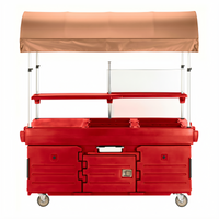 Cambro CamKiosk 4-Pan Well Mobile Food Cart with Canopy, Hot Red/Beige