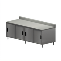 BK Resources Stainless Steel Chef Table with Cabinet Base and Sliding Doors, 96 x 36 x 39-3/4 Inches