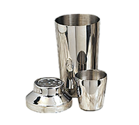 American Metalcraft 8 oz Three-Piece Stainless Steel Cocktail Shaker with Strainer Top and Jigger Cap