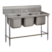 Advance Tabco Regaline 3-Compartment Deep Drawn Commercial Sink with 16 x 20 Bowls, No Drainboards, 14 Gauge 304 Stainless Steel