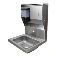 BK Resources 14 x 10 Wall-Mount Hand Sink with Towel and Soap Dispensers, 1-Hole Splash Mount, 304 Stainless Steel