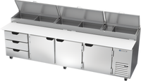 Beverage-Air DPD119HC-3 Four-Section Refrigerated Deli/Pizza Prep Table with 3 Doors and 3 Drawers
