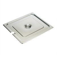 Winco 2/3 Size Slotted Flat Steam Table Pan Cover with Handle, 25 Gauge 18/8 Stainless Steel