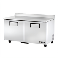 True 60-Inch Two-Section Worktop Freezer with Solid Doors, Rear-Mounted Self-Contained Refrigeration, Stainless Steel