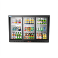 KoolMore 53-Inch Three-Section Back Bar Refrigerator with 3 Sliding Glass Doors, 11.3 Cu. Ft., Black