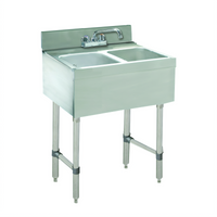 Advance Tabco Underbar Basics 2-Compartment Stainless Steel Bar Sink with Deck-Mount Faucet, No Drainboards, 24-Inch Wide