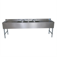 BK Resources Slim-Line Four-Compartment Underbar Sink with Left & Right Drainboards, 96 Inch Wide