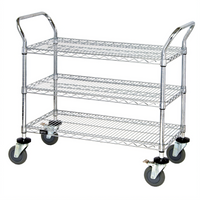 Quantum WRC-2436-3 Chrome-Plated 3-Shelf Wire Utility Cart, 36 Inches W x 24 Inches D, 1,200 lb Capacity