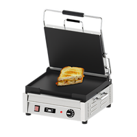 Omcan Single Countertop Electric Panini Press with 12 x 15-Inch Smooth Cast Iron Plates