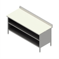 John Boos 60 x 30 Inch Poly Top Work Table with Open Front Cabinet Base, Stainless Steel Construction, 5 Inch Backsplash, and Undershelf
