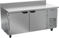 Beverage-Air 67-Inch Two-Section Worktop Freezer with Solid Doors, Side-Mounted Self-Contained Refrigeration, and 4-Inch Backsplash