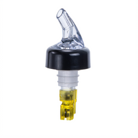 Winco 1-1/2 oz Plastic Measuring Liquor Pourer with Black Collar, Clear Spout, and Yellow Tail