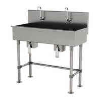 Advance Tabco 40-Inch Wide 2-Station Knee-Operated Floor-Mounted Hand Wash Sink with Gooseneck Spouts
