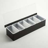 American Metalcraft 6-Compartment Countertop Stainless Steel Bar Garnish Caddy with 6 x 16 oz. Plastic Containers