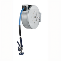 T&S Brass Enclosed Epoxy Coated Steel Retractable Hose Reel System with 30-Foot 3/8-Inch Hose and Blue High-Flow Spray Valve