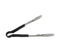 12 Inch Black One-Piece Scalloped Edge Utility Tongs with Poly-Coated Handle
