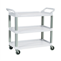 Rubbermaid Commercial Xtra 3-Shelf Open-Sided Utility Bus Cart, Off White