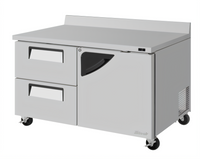 Turbo Air Super Deluxe Two-Section Worktop Freezer with 1 Right-Hinged Door and 2 Drawers, 17 Cu. Ft., Self-Contained Rear-Mounted R290 Refrigeration