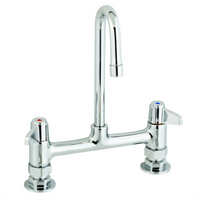Equip 8-Inch Centers Deck Mount Low-Lead Mixing Faucet with Rigid Gooseneck and Lever Handles