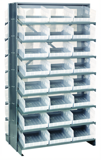 Quantum Sloped Double-Sided Pick Rack with 16 Shelves and 48 Clear Bins