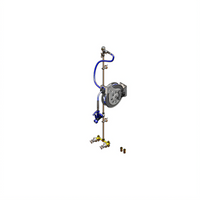 T&S Brass Open Wall-Mount Retractable Hose Reel Assembly with 35-Foot Hose, Mixing Faucet, and Blue Spray Valve