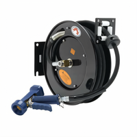 Equip Open Powder-Coated Steel Retractable Hose Reel System with 3/8 Inch x 25 Ft Hose and Brass Front Trigger Gun