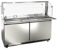 Omcan USA 60-Inch Two-Section Stainless Steel Refrigerated Prep Table, Rear-Mount Self-Contained, 12 x 1/3 Pan Capacity