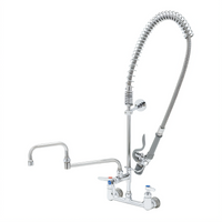 T&S Brass EasyInstall 8-Inch Wall Mount Pre-Rinse Unit with Add-On Faucet, 15-Inch Double Joint Swing Nozzle, 44-Inch Hose, and Low-Flow Spray Valve