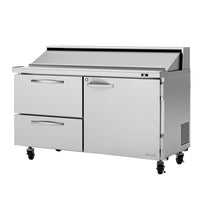 Turbo Air PRO Series 60-Inch Two-Section Refrigerated Sandwich/Salad Prep Table with 16-Pan Top, 1 Door, and 2 Drawers