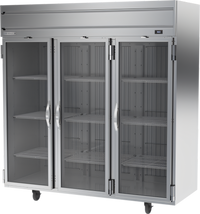 Beverage-Air Horizon Series Three-Section Glass Door Reach-In Refrigerator, 71.52 Cu. Ft., Top-Mounted Self-Contained