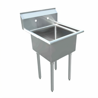 Omcan USA 1-Compartment Pot Sink with Backsplash, 20 x 20 x 12 Inch Bowl, Stainless Steel, Galvanized Legs