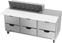 Beverage-Air Three-Section Sandwich Top Refrigerated Prep Table with 6 Drawers and 12-Pan Rail, 72 Inch