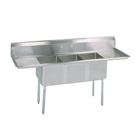 BK Resources 3-Compartment Commercial Sink with Left and Right 24-Inch Drainboards, 108-Inch Wide