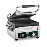 Waring Panini Perfetto Compact Countertop Electric Panini Grill, 208V, Ribbed Cast Iron Plates