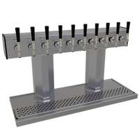 Glastender Countertop Air-Cooled Tee Draft Dispensing Tower with 10 Stainless Steel Faucets