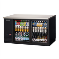 Everest Refrigeration 68-Inch Two-Section Back Bar Refrigerator with Glass Sliding Doors, Stainless Steel Countertop, and Side-Mounted Self-Contained R290 Refrigeration