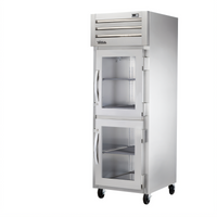 True SPEC SERIES One-Section Reach-In Refrigerator with 2 Glass Half Doors, Locks, and Top-Mounted Self-Contained Refrigeration