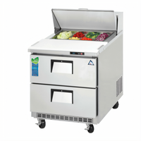 Everest Refrigeration 27-3/4 Inch 1-Section Stainless Steel Drawered Sandwich Prep Table with Rear-Mounted Self-Contained Refrigeration, 2 Drawers, and 8 1/6-Size Pan Top Opening