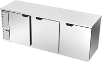 Food-Rated Solid-Door Back Bar Refrigerator, Three-Section, 94-Inch Wide, Self-Contained R290
