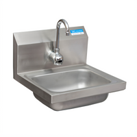 BK Resources Wall-Mount Hand Sink with Sensor Faucet, 14 x 10 x 5-Inch Bowl, 304 Stainless Steel