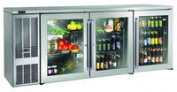 84-Inch Self-Contained Three-Section Back Bar Refrigerator with Glass Doors