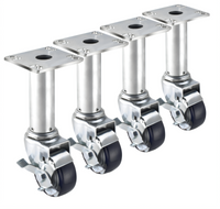Krowne Royal Series Adjustable Height Plate Caster Set of 4, Swivel with Brake, 3-Inch Grease-Resistant Wheels