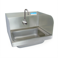 BK Resources Wall-Mount Hand Sink with 1-Hole Splash Mount, Dual Side Splash, and Sensor Faucet, 14 x 10 x 5 Inch Bowl