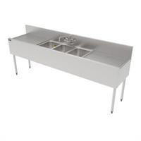 Top Shelf TS Series 84-Inch Three-Compartment Stainless Steel Underbar Sink with Dual Drainboards