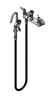 T&S Brass B-0612 Wall-Mount Pot & Kettle Filler Mixing Faucet, 8-Inch Centers, 68-Inch Hose