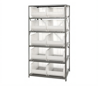 Quantum Heavy-Duty Stationary Wire Shelving Unit with 8 Shelves and 10 Clear Bins, 24 x 36 x 75 Inches