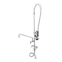 T&S Brass Single Hole Deck Mount Mixing Faucet with 12-Inch Swing Nozzle, Spray Valve, and Overhead Spring