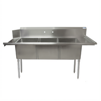 BK Resources Right-Side Three-Compartment Soiled Dishtable, 72 Inch Wide, 18 x 20 x 14-Inch Bowls