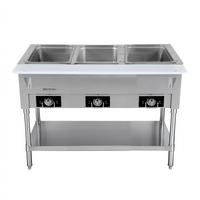 Serv-Ware 44-Inch 3-Well Open Well Electric Steam Table with Open Shelf Base