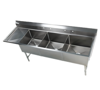 Klinger's Trading Elite Three-Compartment Commercial Sink with Left Drainboard, 92-1/2 Inch Wide, 16/304 Stainless Steel